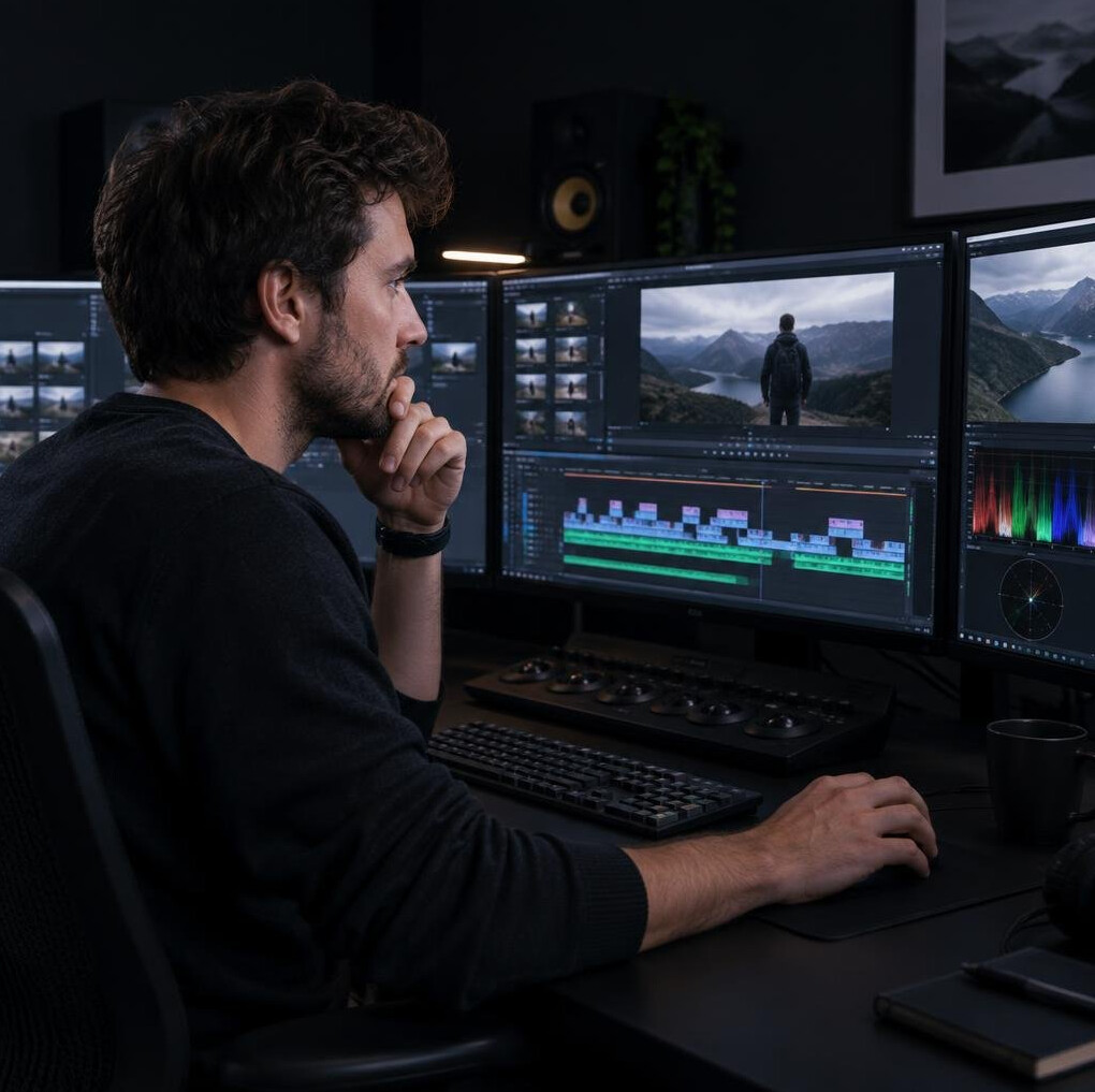 Production team reviewing footage in a control room